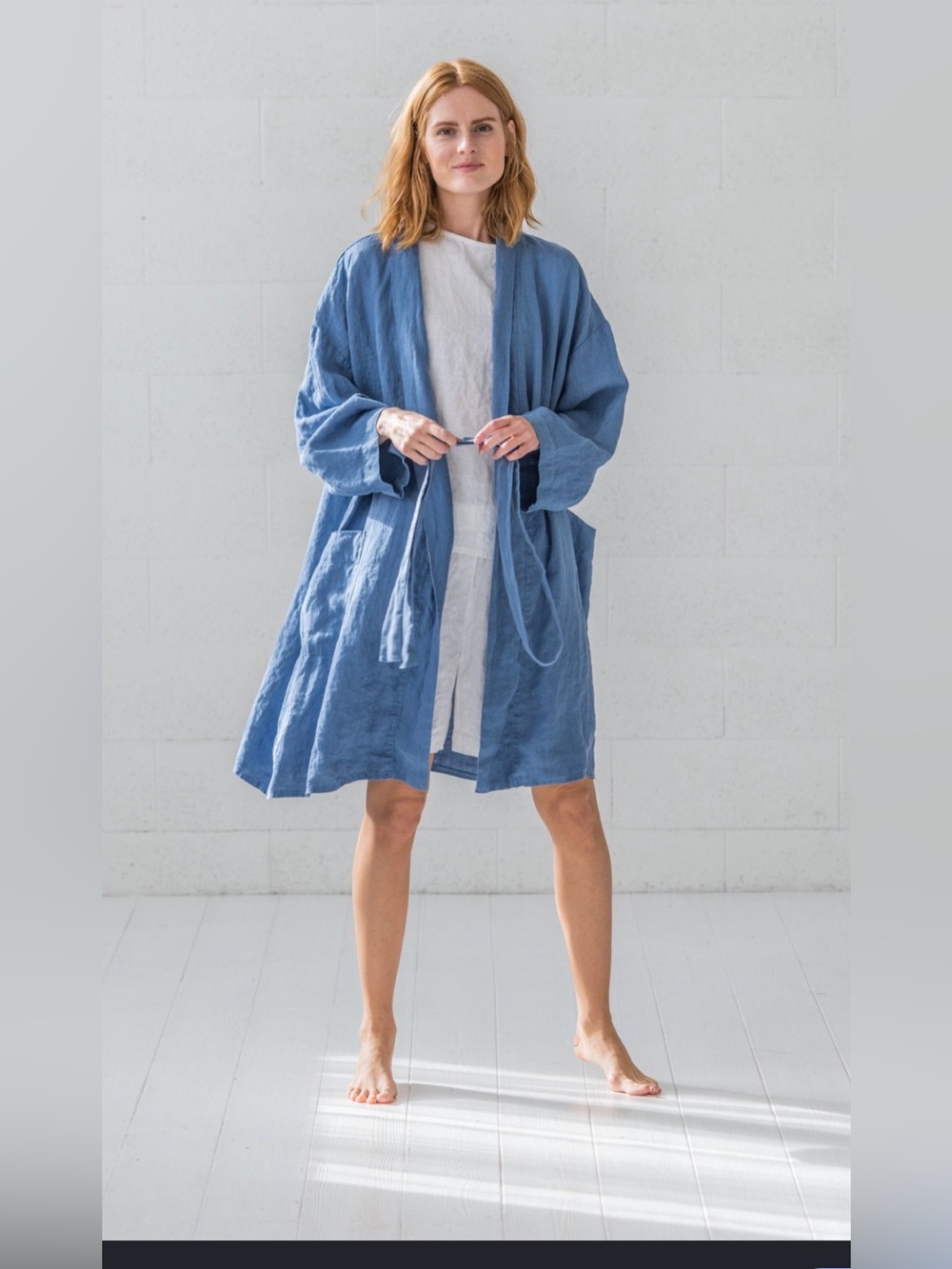 Len OK Linen 100% Robe Ocean Blue Lagenlook Cottagecore Prairie , Large